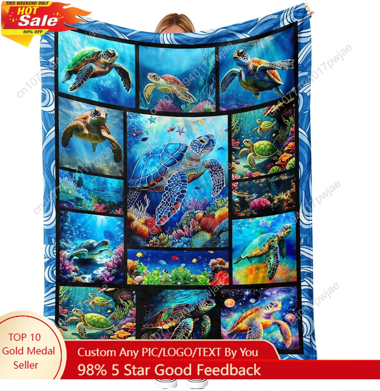 Home Textiles And Decor - Flanell-Überwurfdecke mit Meeresschildkröte, weiche, gemütliche Reef-Kunst-Küstendekoration