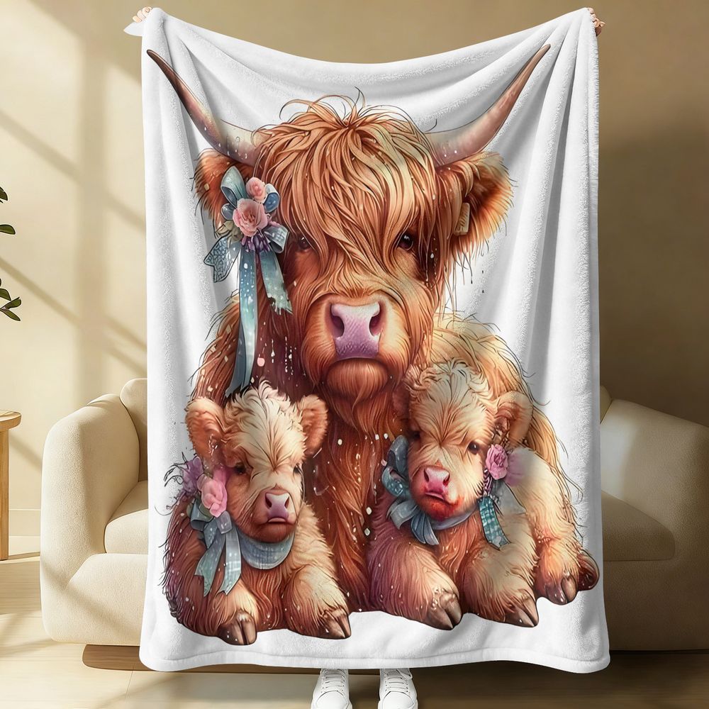 Highland Home Textiles - Decke mit Highland-Kuh-Motiv, Flanell-Überwurfdecke, weiche, gemütliche