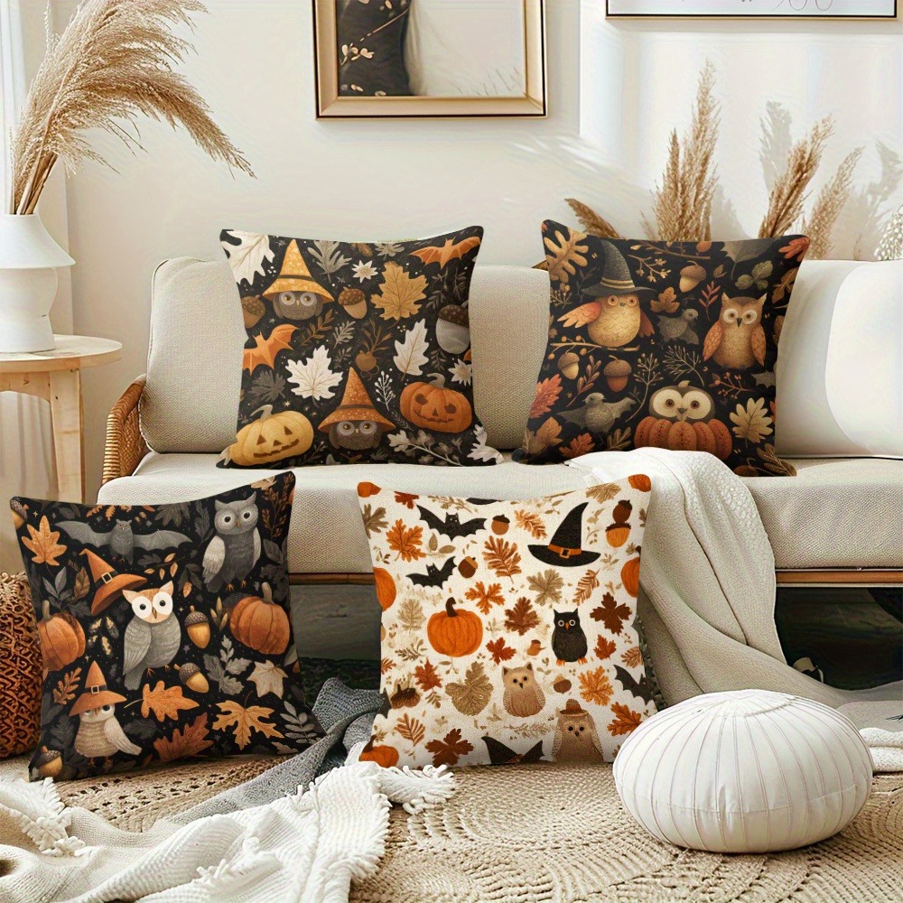 Your Home Textiles - Kurzplüsch-Kissenbezug Halloween-Kissenbezüge mit Eulen, Kürbissen, Fledermäusen