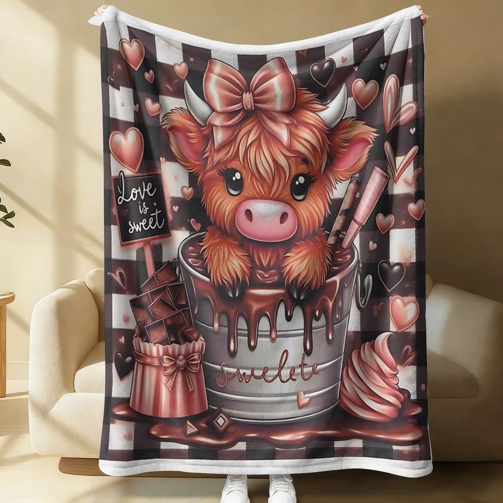 Highland Home Textiles - Niedliche Highland Cattle bedruckte Flanelldecke, weiche,