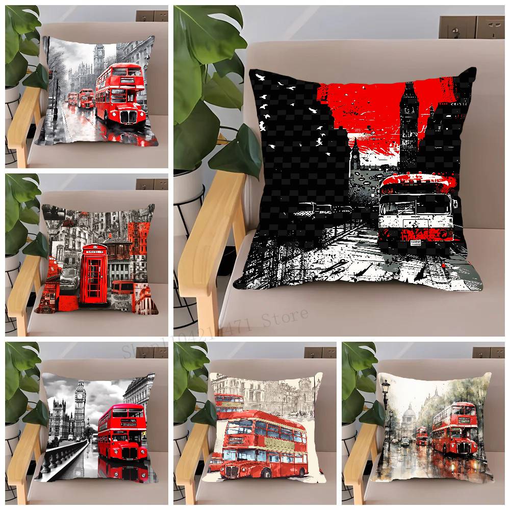 Home Textiles London - Londoner roter Bus-Druck-Kissenbezug, Heimdekoration, Überwurf für