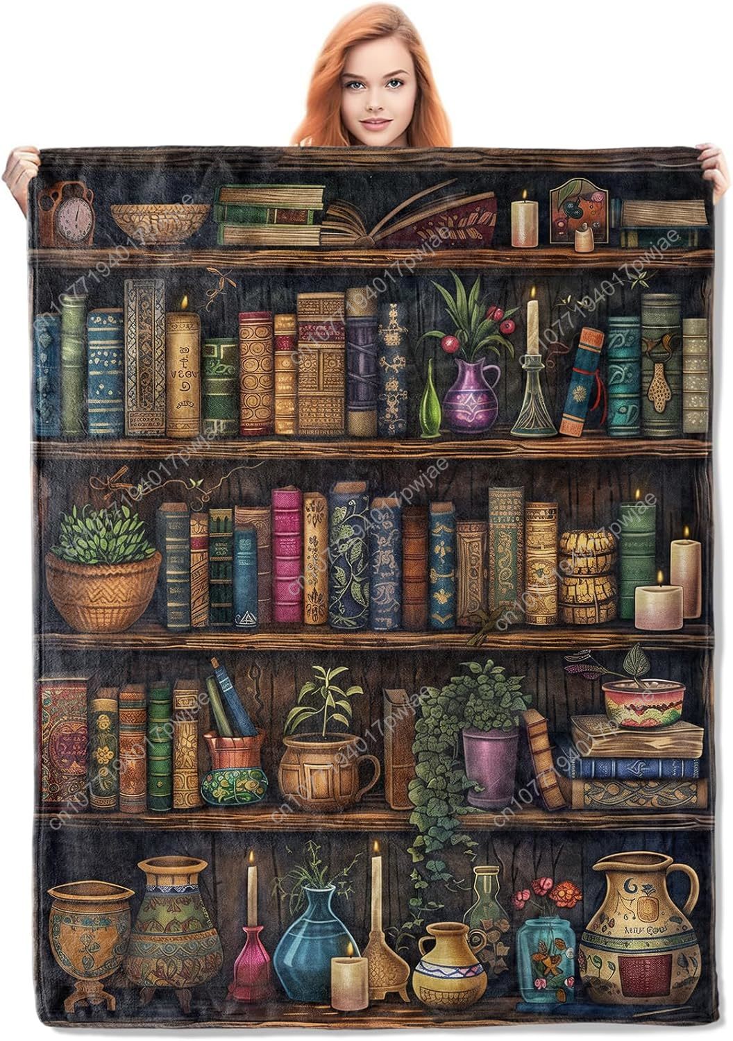 Home Textiles And Decor - Vintage-Bücherregaldecke, Lese-Fleece-Überwurf mit antikem Büchern und