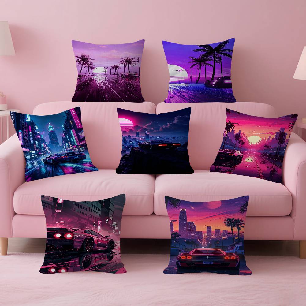 Home Textiles City - Neon Night City Landscape 80er Cyberpunk