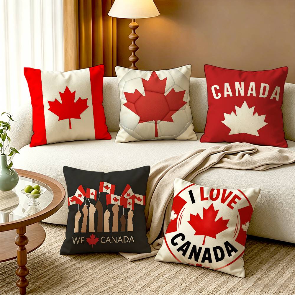Home Textiles Canada - Quadratische Kissenbezüge aus Baumwoll-Leinen mit C-Kanada-Flagge,