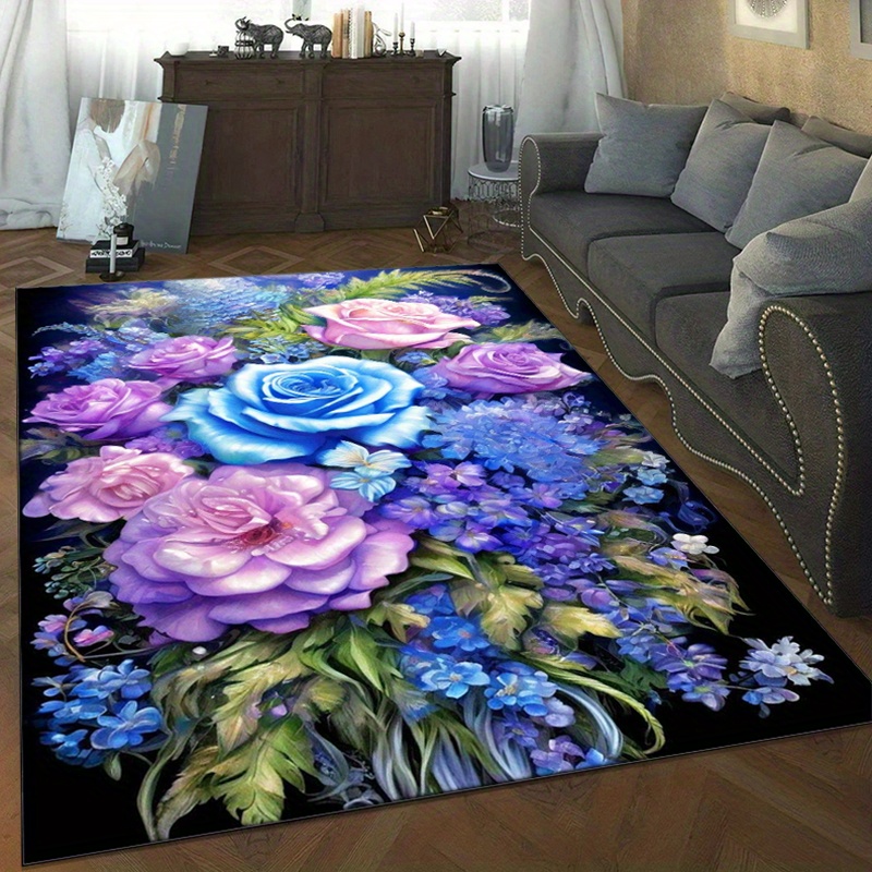 Your Home Textiles - Blumenteppich mit blauen und violetten Rosen