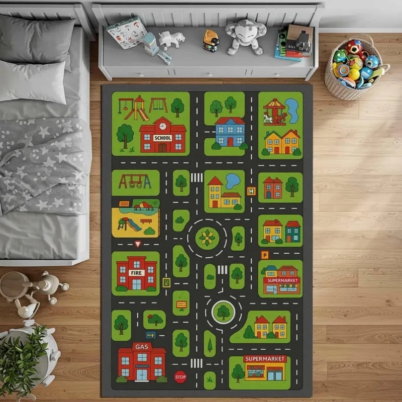 Home Textiles City - Kinder-Spielmatte mit Stadtstraßen-Karte, Lehrreicher Teppich für