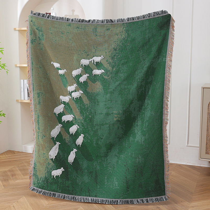 Home Textiles City - Textile City Schaf- und Grünwiesen-Jacquard-Webdecke, Fantasievolle